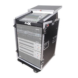 16U Vertical Rack Mount Flight Case with 10U Top for Mixer Combo Amp Rack with Laptop Shelf and Caster Wheels