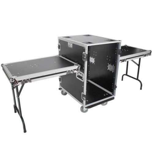16U Space Amp Rack Mount ATA Flight Case | 24" Depth | Incl. 2x Side Tables and Casters