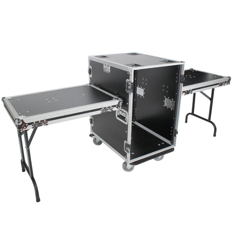 16U Space Amp Rack Mount ATA Flight Case | 24" Depth | Incl. 2x Side Tables and Casters
