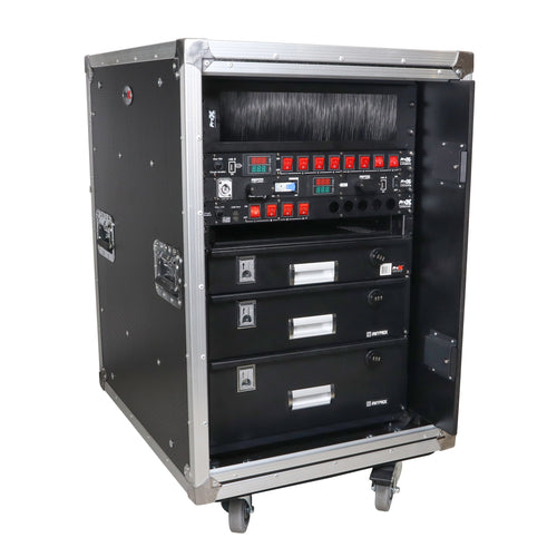16U 24" Deep Vertical Rack to Rack Shock Mount Case with 2 Sliding Slam Doors & 4" Caster Wheels