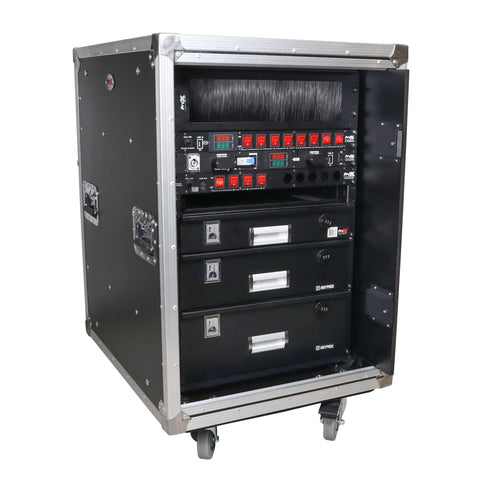 16U 24" Deep Vertical Rack to Rack Shock Mount Case with 2 Sliding Slam Doors & 4" Caster Wheels