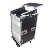 18U Vertical Rack Mount Flight Case with 10U Top for Mixer Combo Amp Rack with Laptop Shelf and Caster Wheels