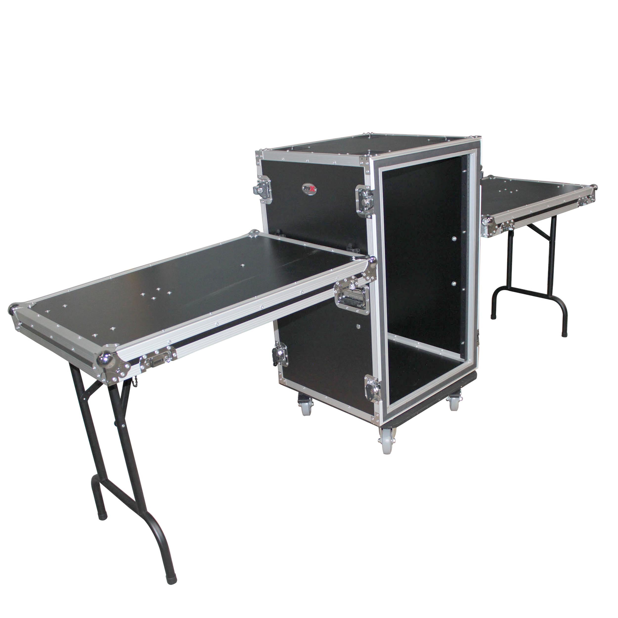 16U Vertical Shockproof Amp Rack Case W-Side Tables 20 In Depth W-Casters