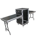 14U Vertical 24" deep Rail to RailShockproof Amp/Rack Case w/ dual side tables and 4 Casters