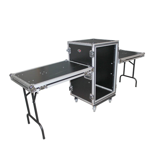 18U Vertical Shockproof Rack Case 20 In Deep W-Side Tables and Casters