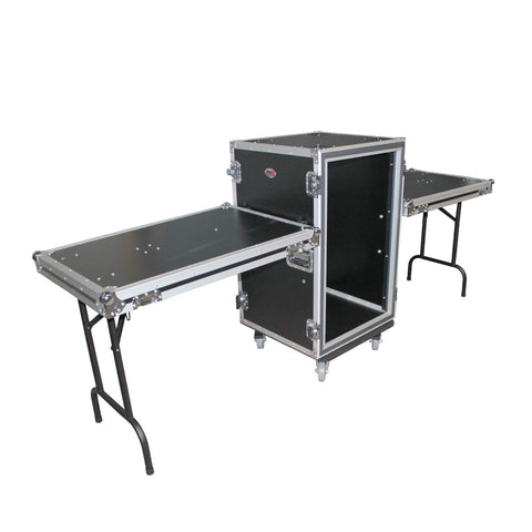 18U Vertical Shockproof Rack Case 20 In Deep W-Side Tables and Casters