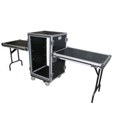 14U Vertical 24" deep Rail to RailShockproof Amp/Rack Case w/ dual side tables and 4 Casters