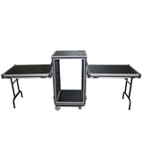 16U Vertical Shockproof Amp Rack Case W-Side Tables 20 In Depth W-Casters