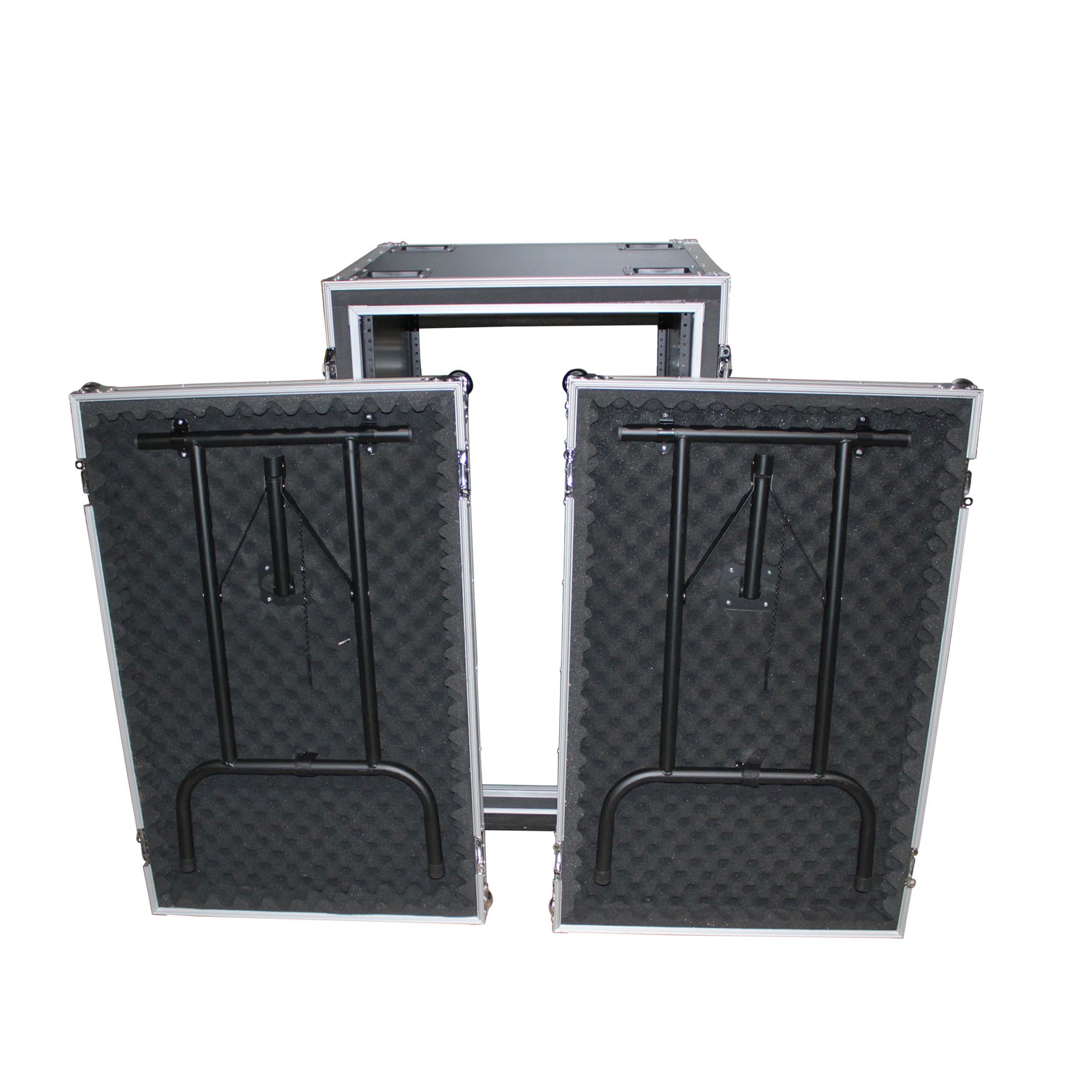 14U Vertical 24" deep Rail to RailShockproof Amp/Rack Case w/ dual side tables and 4 Casters