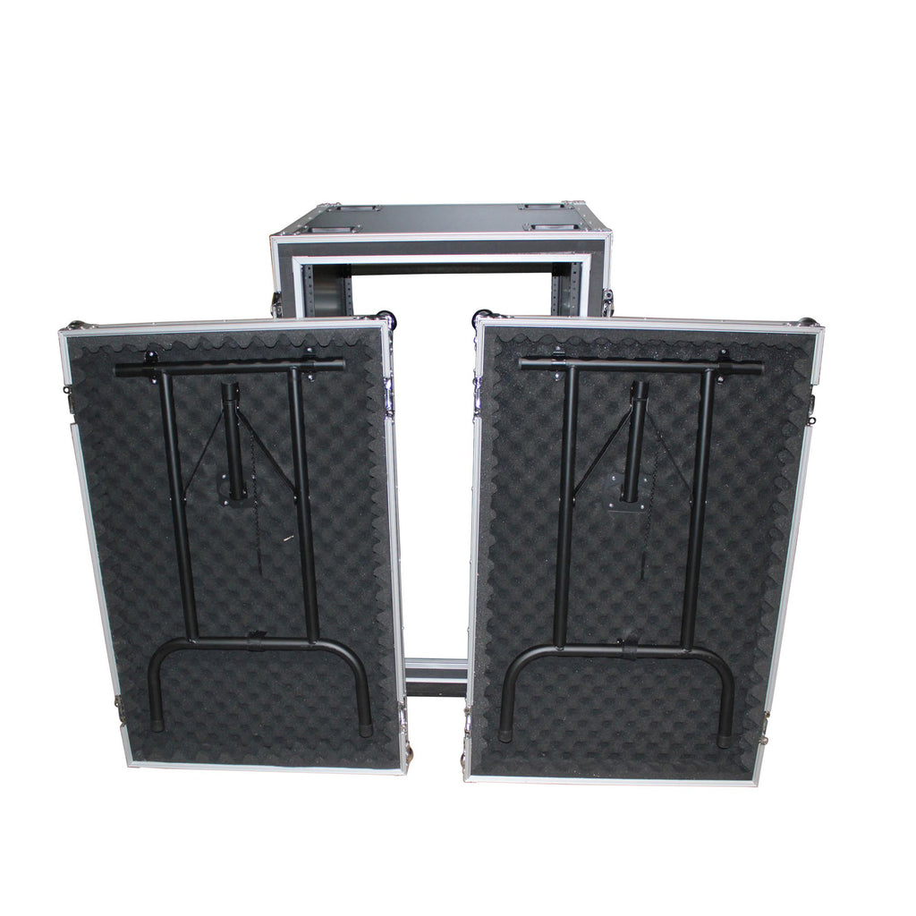 18U Vertical Shockproof Rack Case 20 In Deep W-Side Tables and Casters