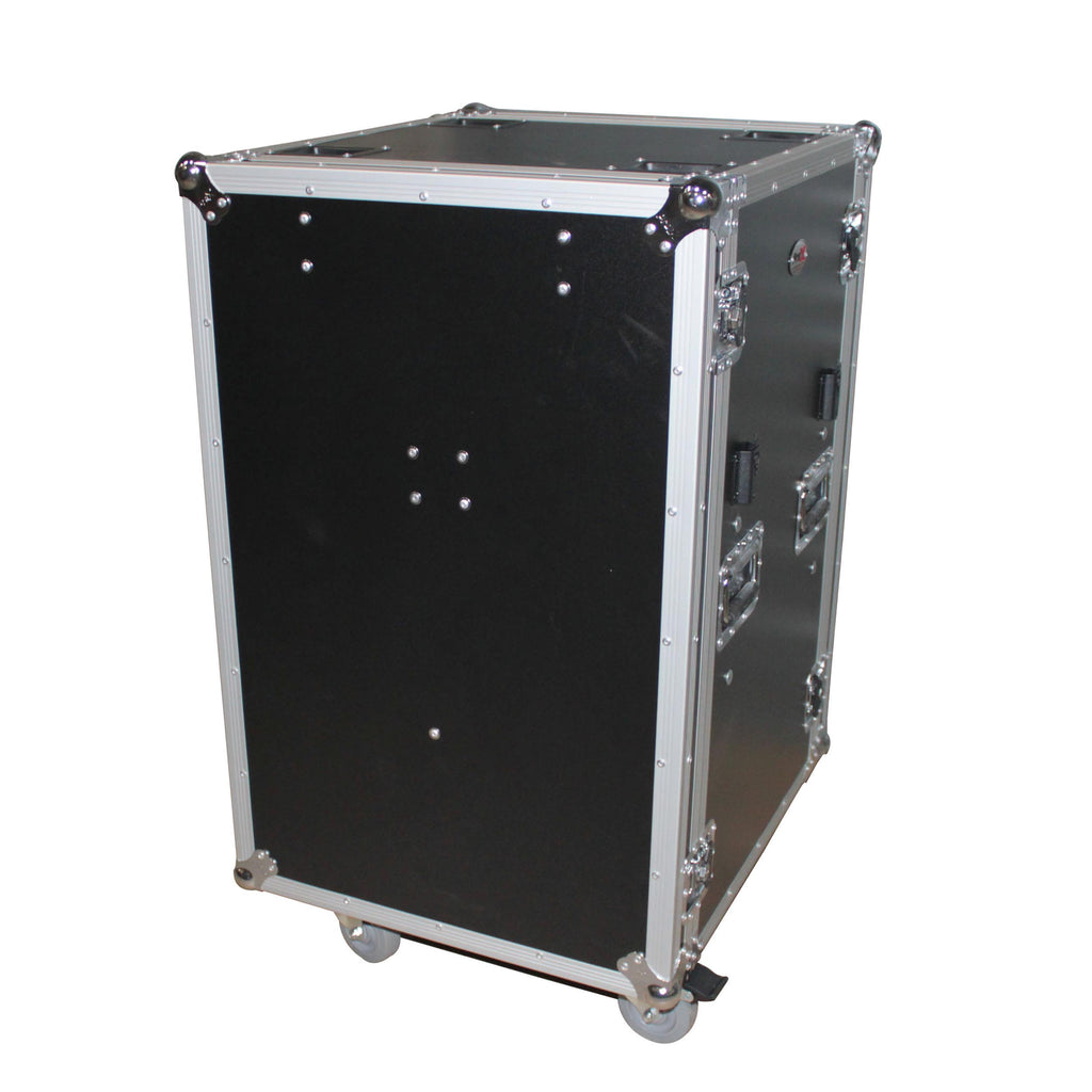 16U Vertical Shockproof Amp/Rack Case W/Dual Side Tables & 4 Casters (24" Rail to Rail)