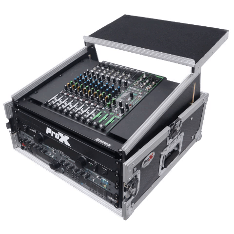 6U Vertical Rack Mount Flight Case with 10U Top for Mixer Combo Amp Rack with Laptop Shelf