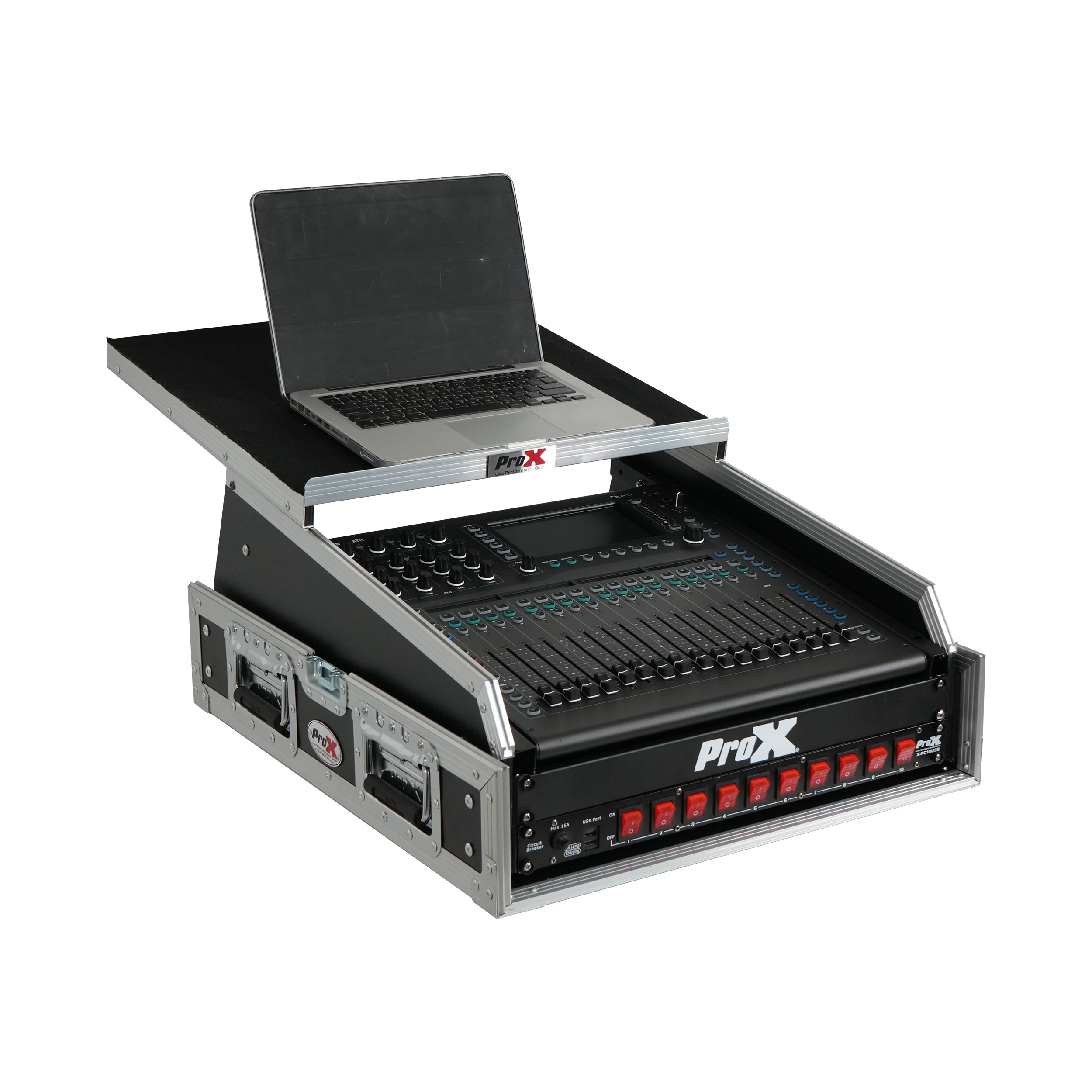 13U Top Mixer and 2U Rack Combo Flight Case with Laptop Shelf and 3 removable doors