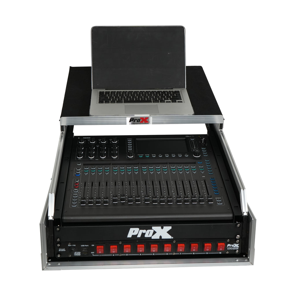 13U Top Mixer and 2U Rack Combo Flight Case with Laptop Shelf and 3 removable doors