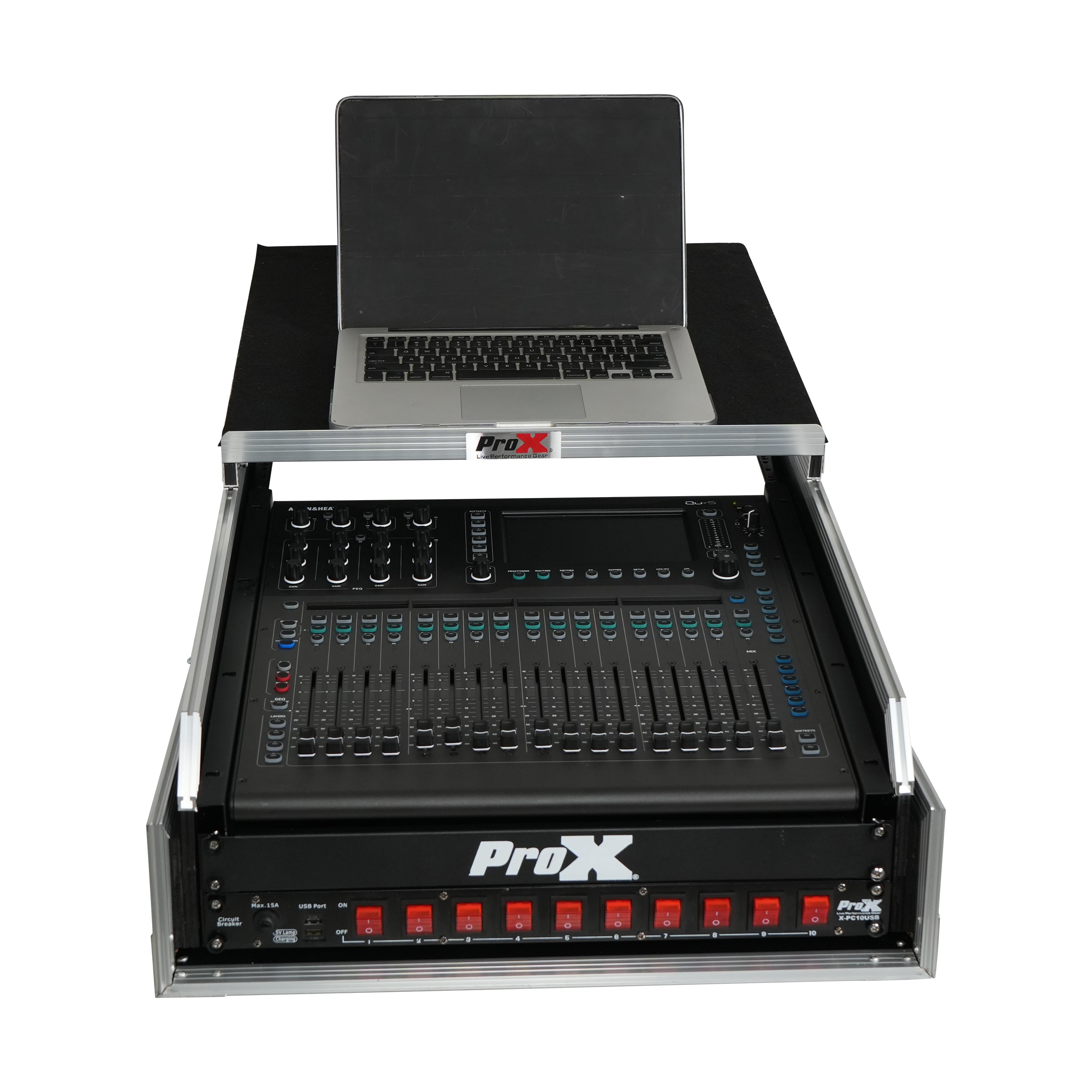 13U Top Mixer and 2U Rack Combo Flight Case with Laptop Shelf and 3 removable doors