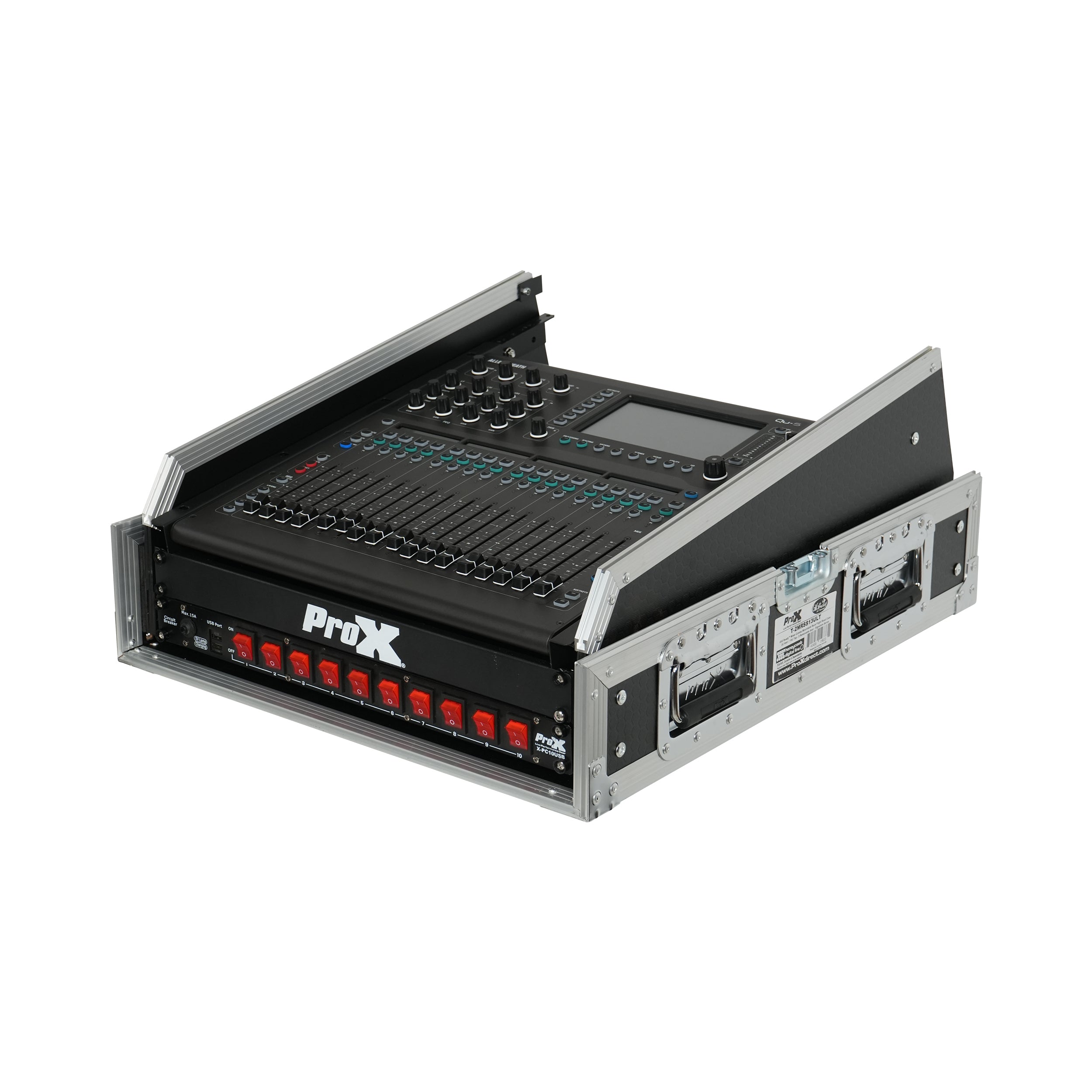 13U Top Mixer and 2U Rack Combo Flight Case with Laptop Shelf and 3 removable doors
