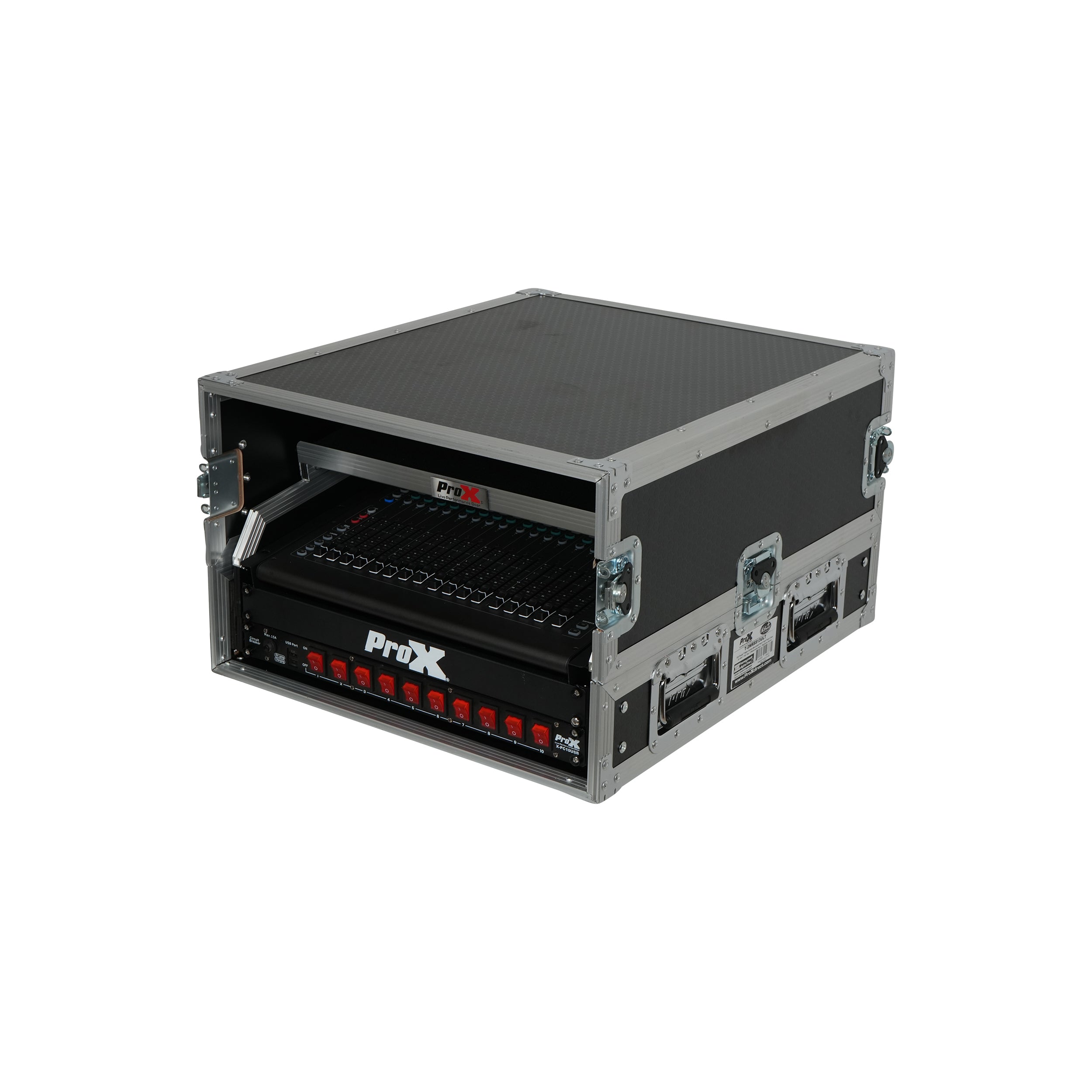 13U Top Mixer and 2U Rack Combo Flight Case with Laptop Shelf and 3 removable doors