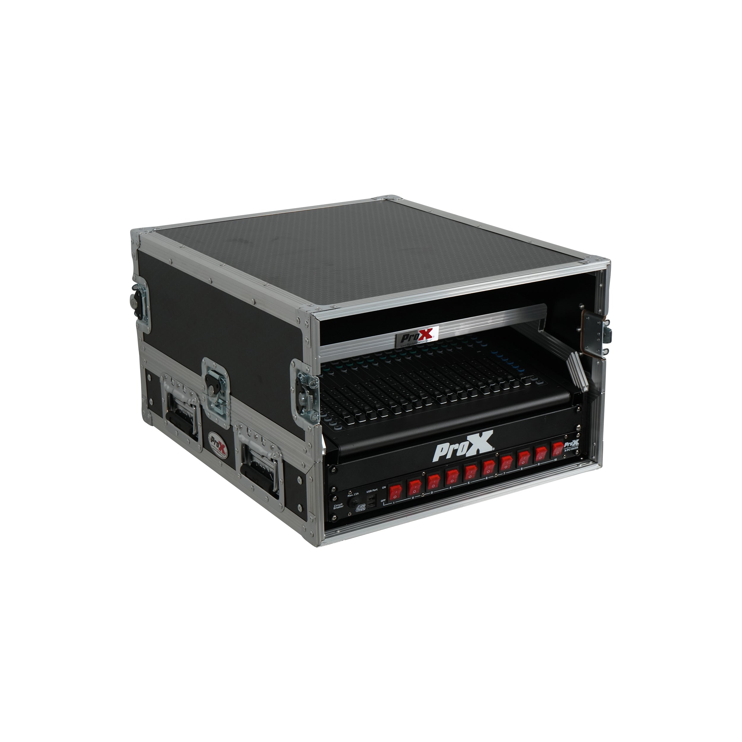 13U Top Mixer and 2U Rack Combo Flight Case with Laptop Shelf and 3 removable doors