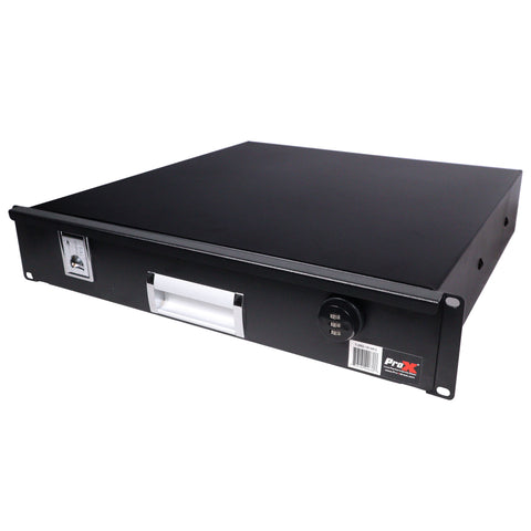 2U Rack Space 18" Depth Rack Mount Drawer for Audio, DJ, and IT Server rack cases.