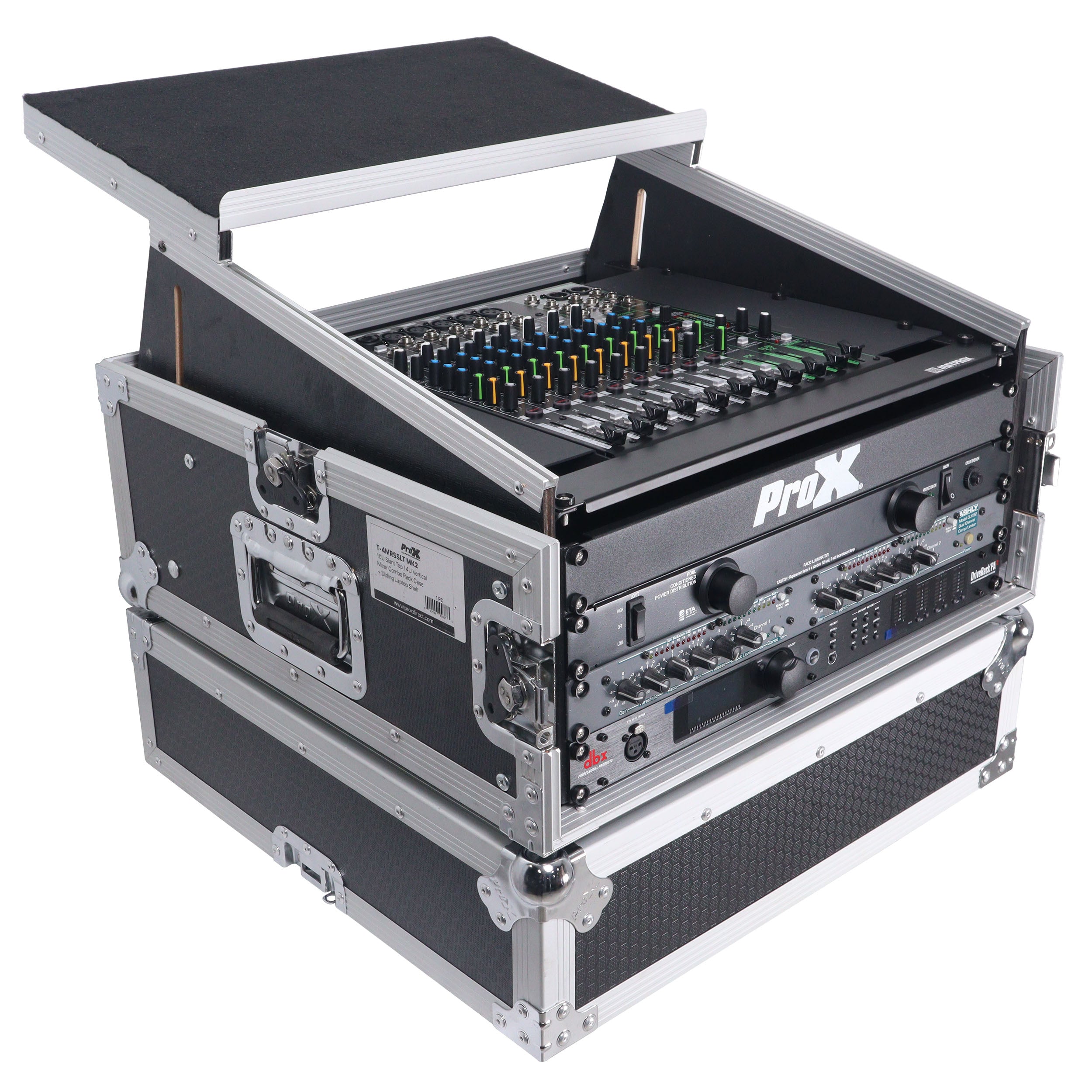 6U Vertical Rack Mount Flight Case with 10U Top for Mixer Combo Amp Rack with Laptop Shelf