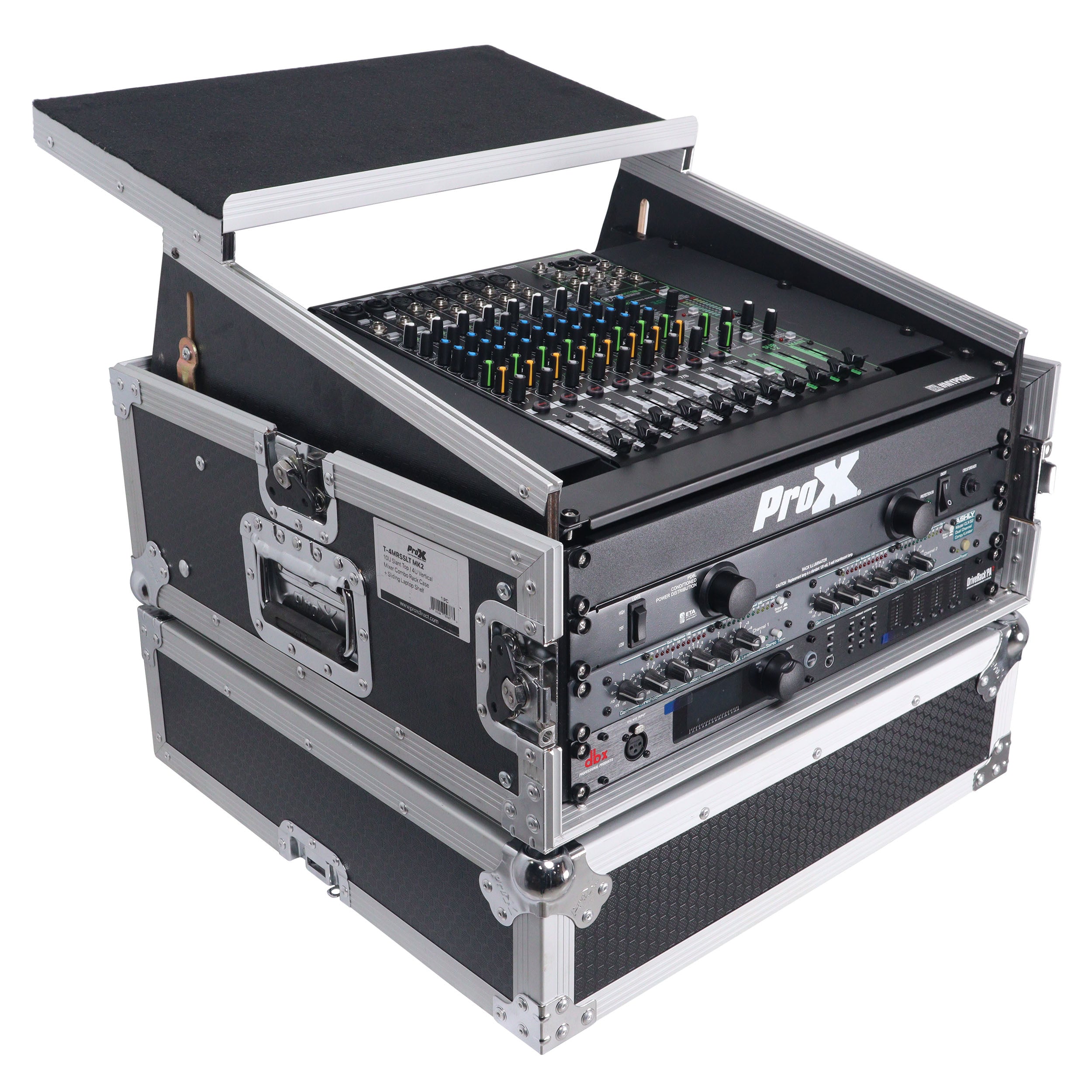 6U Vertical Rack Mount Flight Case with 10U Top for Mixer Combo Amp Rack with Laptop Shelf