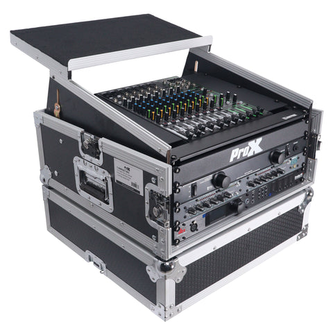 6U Vertical Rack Mount Flight Case with 10U Top for Mixer Combo Amp Rack with Laptop Shelf