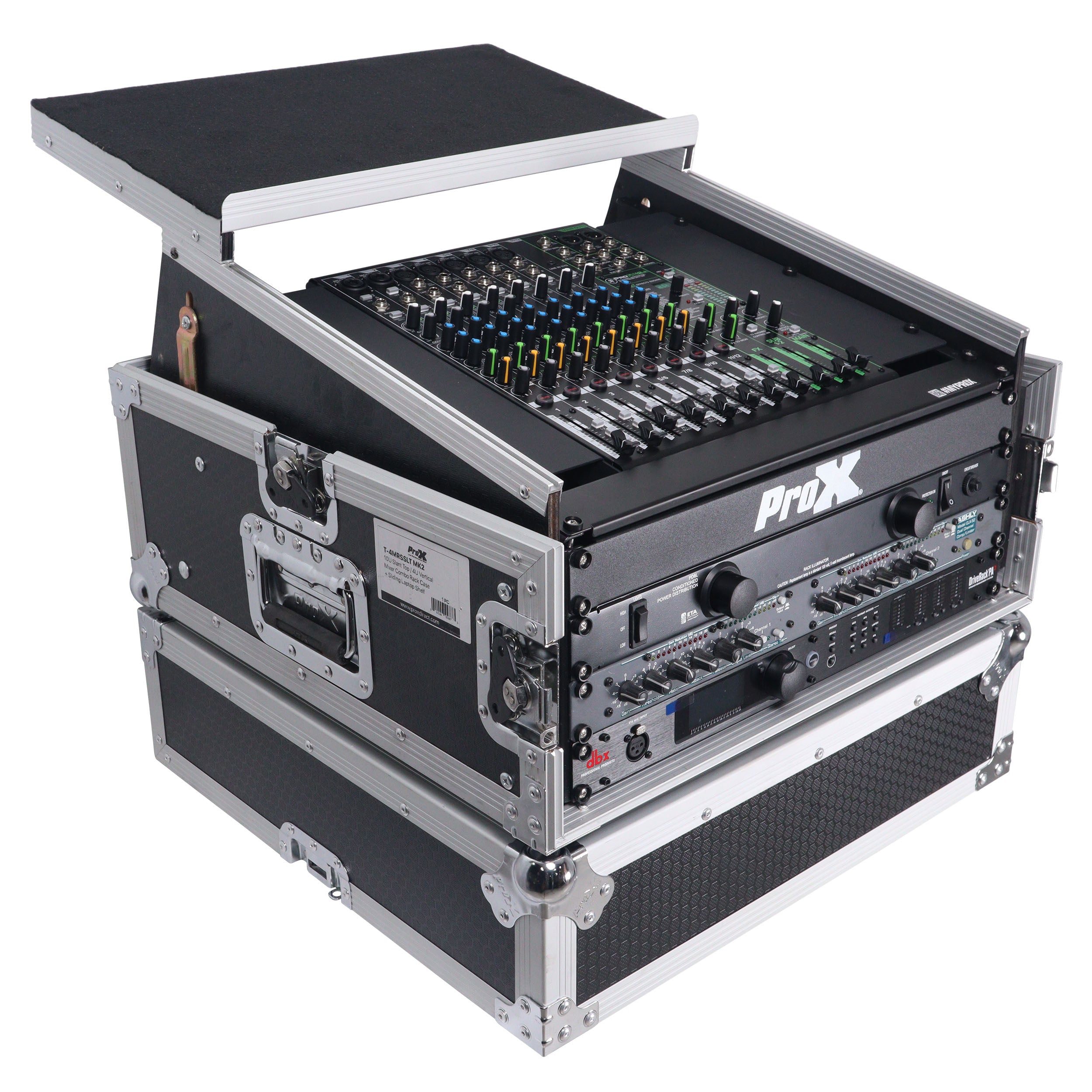 6U Vertical Rack Mount Flight Case with 10U Top for Mixer Combo Amp Rack with Laptop Shelf