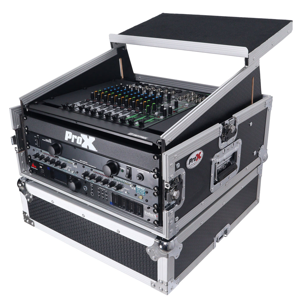 6U Vertical Rack Mount Flight Case with 10U Top for Mixer Combo Amp Rack with Laptop Shelf