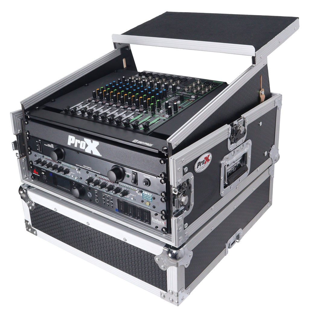 4U Vertical Rack Mount Flight Case with 10U Top for Mixer Combo Amp Rack with Laptop Shelf