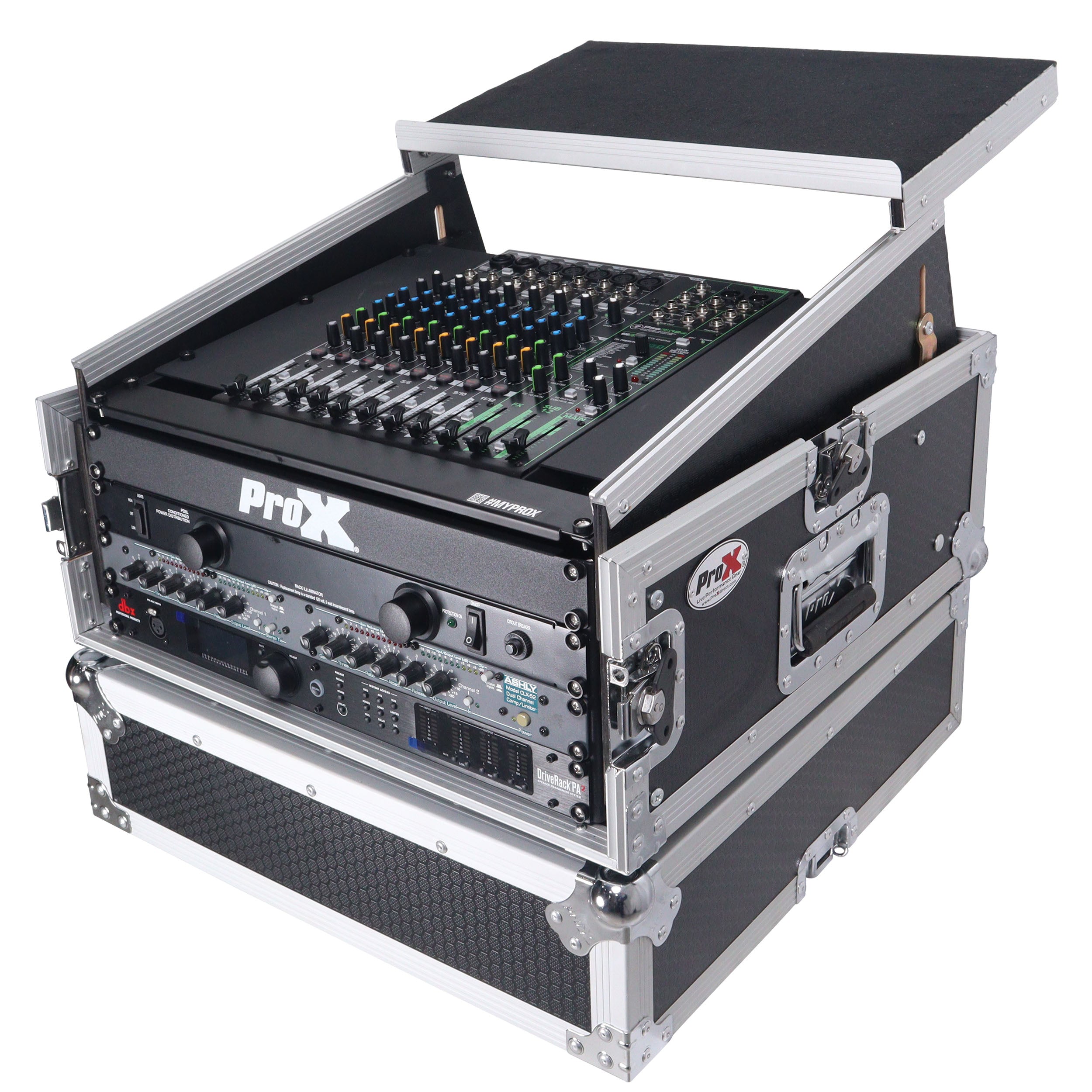 4U Vertical Rack Mount Flight Case with 10U Top for Mixer Combo Amp Rack with Laptop Shelf