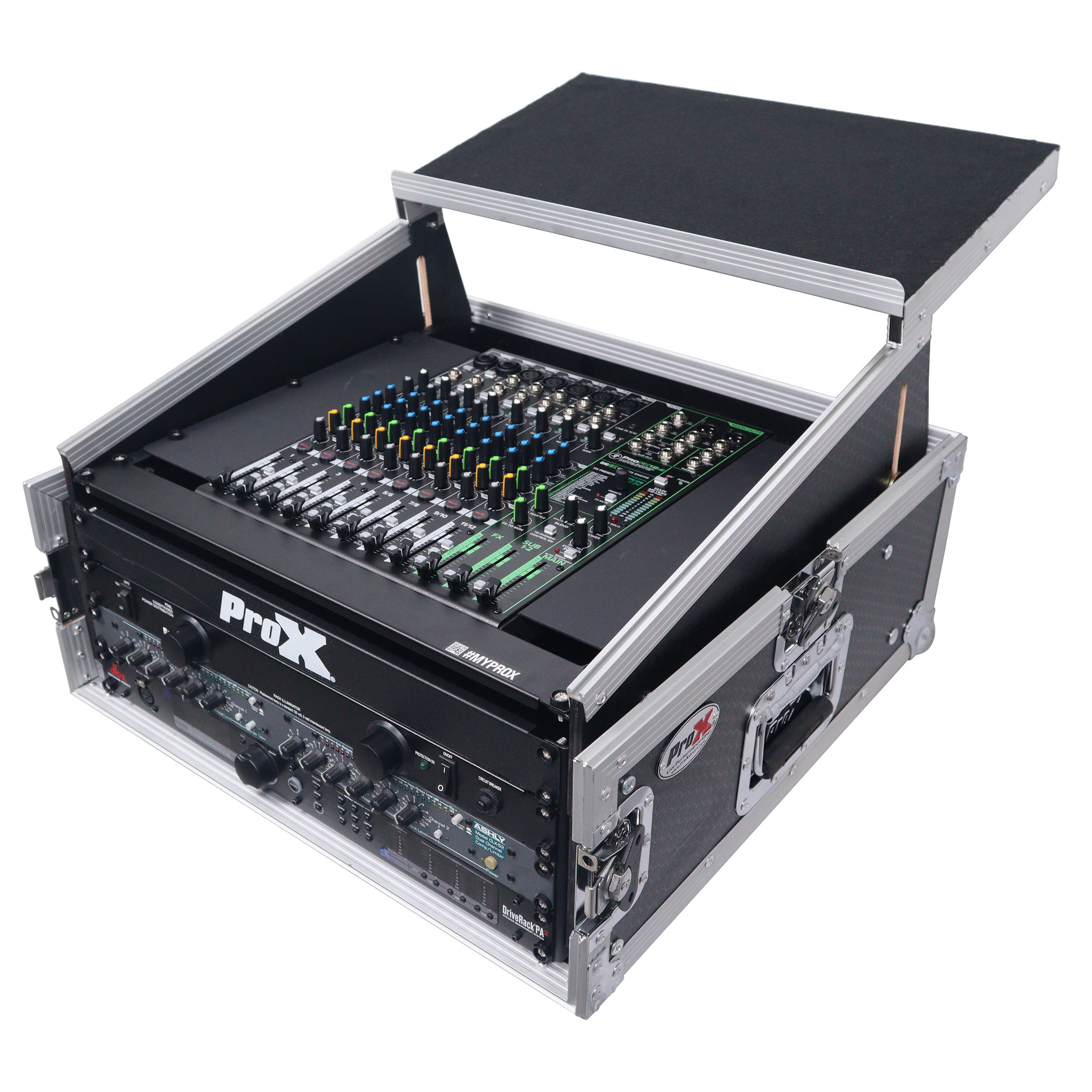 4U Vertical Rack Mount Flight Case with 10U Top for Mixer Combo Amp Rack with Laptop Shelf