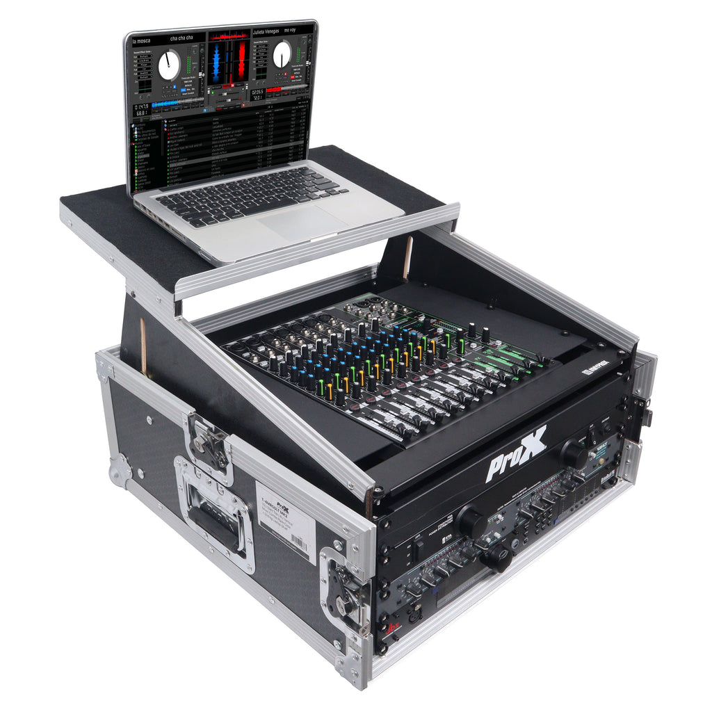 4U Vertical Rack Mount Flight Case with 10U Top for Mixer Combo Amp Rack with Laptop Shelf
