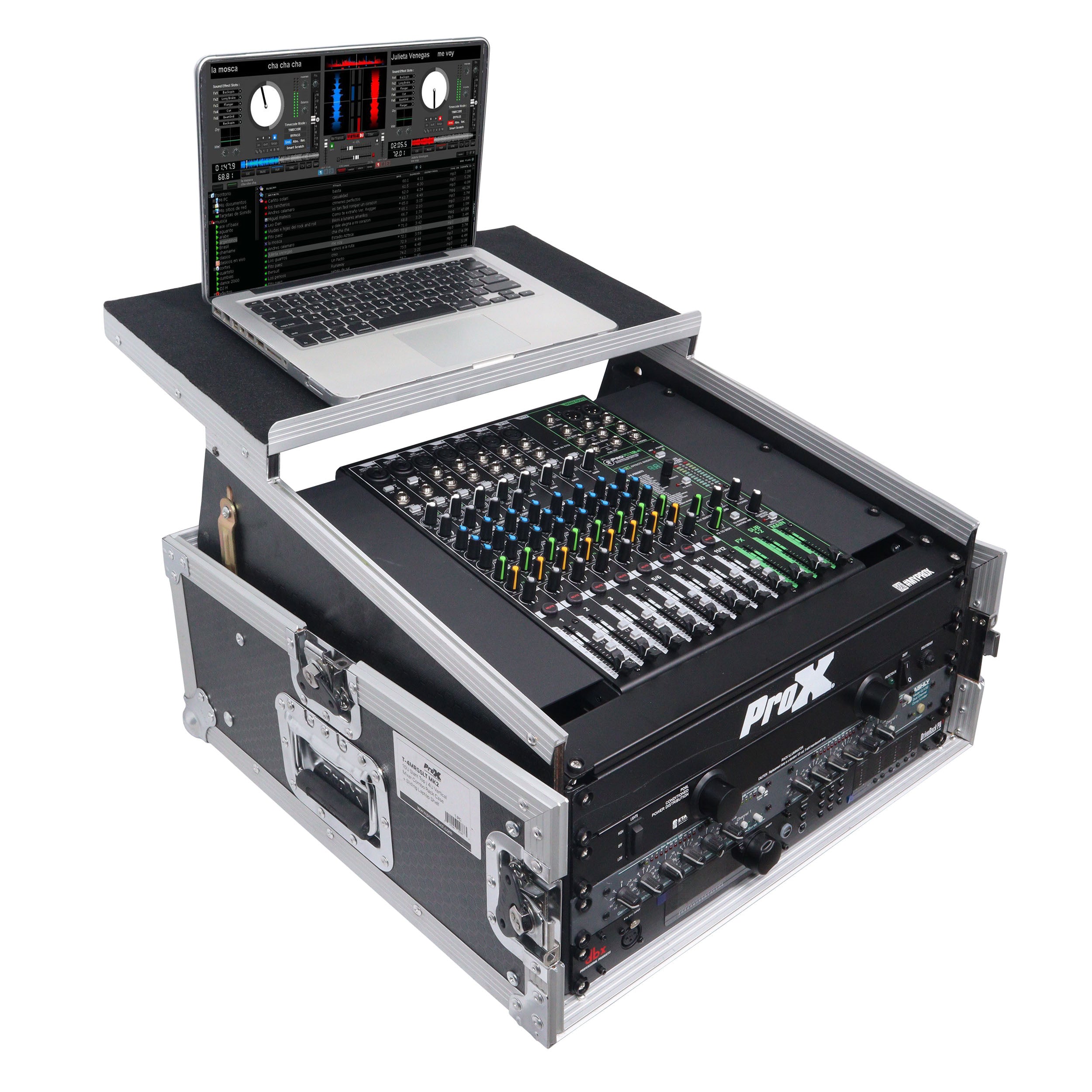 4U Vertical Rack Mount Flight Case with 10U Top for Mixer Combo Amp Rack with Laptop Shelf