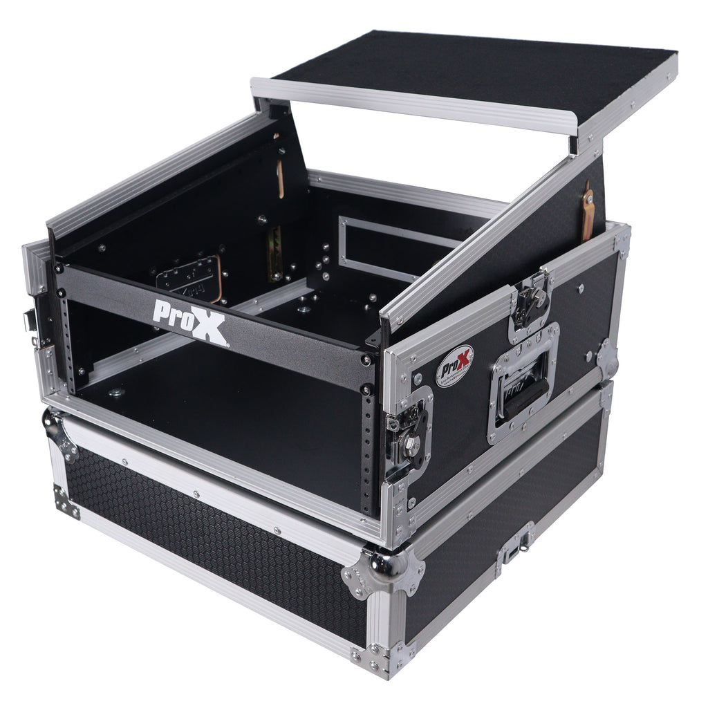 6U Vertical Rack Mount Flight Case with 10U Top for Mixer Combo Amp Rack with Laptop Shelf