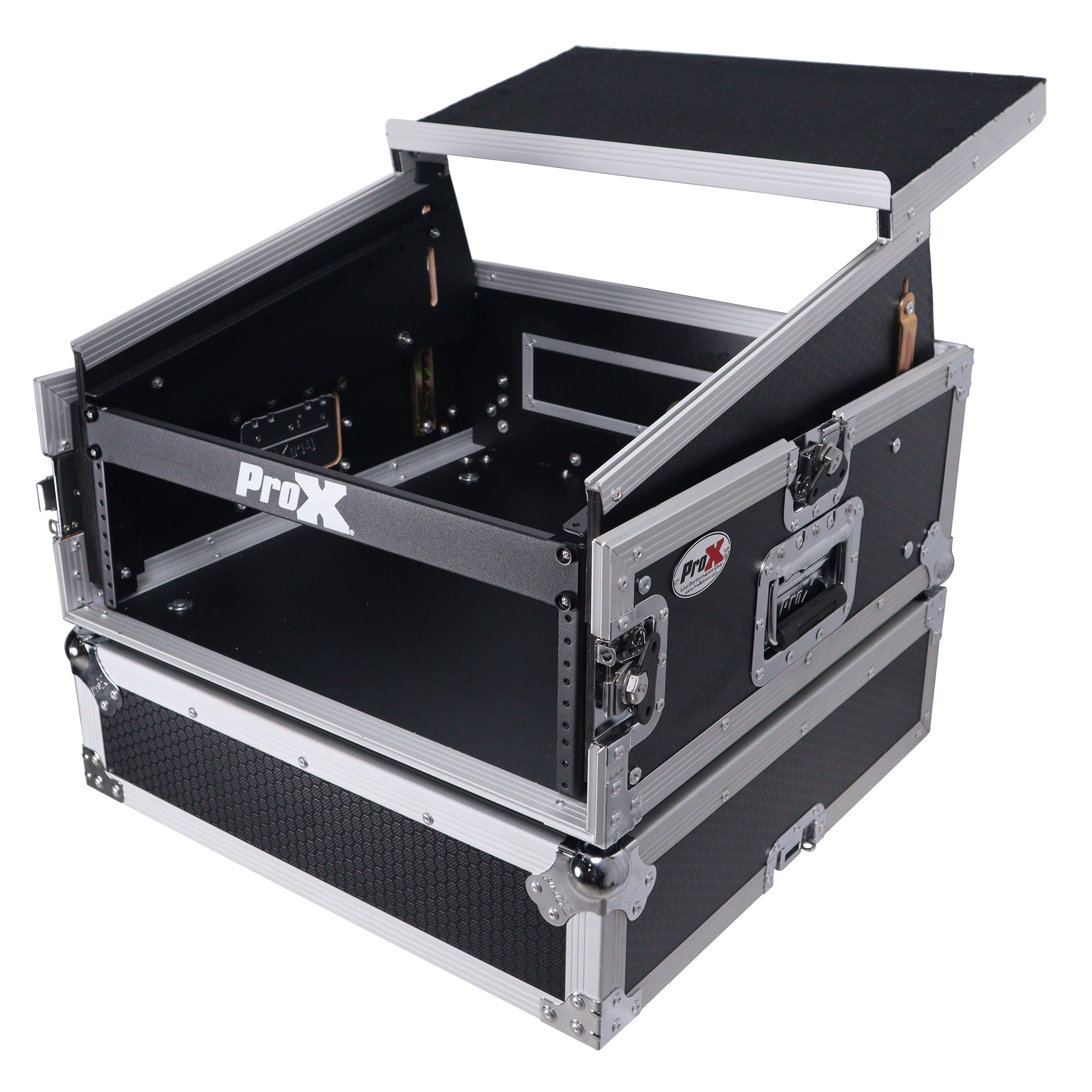 4U Vertical Rack Mount Flight Case with 10U Top for Mixer Combo Amp Rack with Laptop Shelf