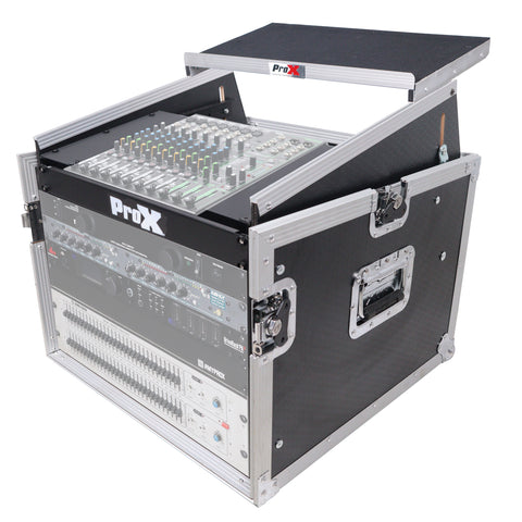 8U Vertical Rack Mount Flight Case with 10U Top for Mixer Combo Amp Rack with Laptop Shelf