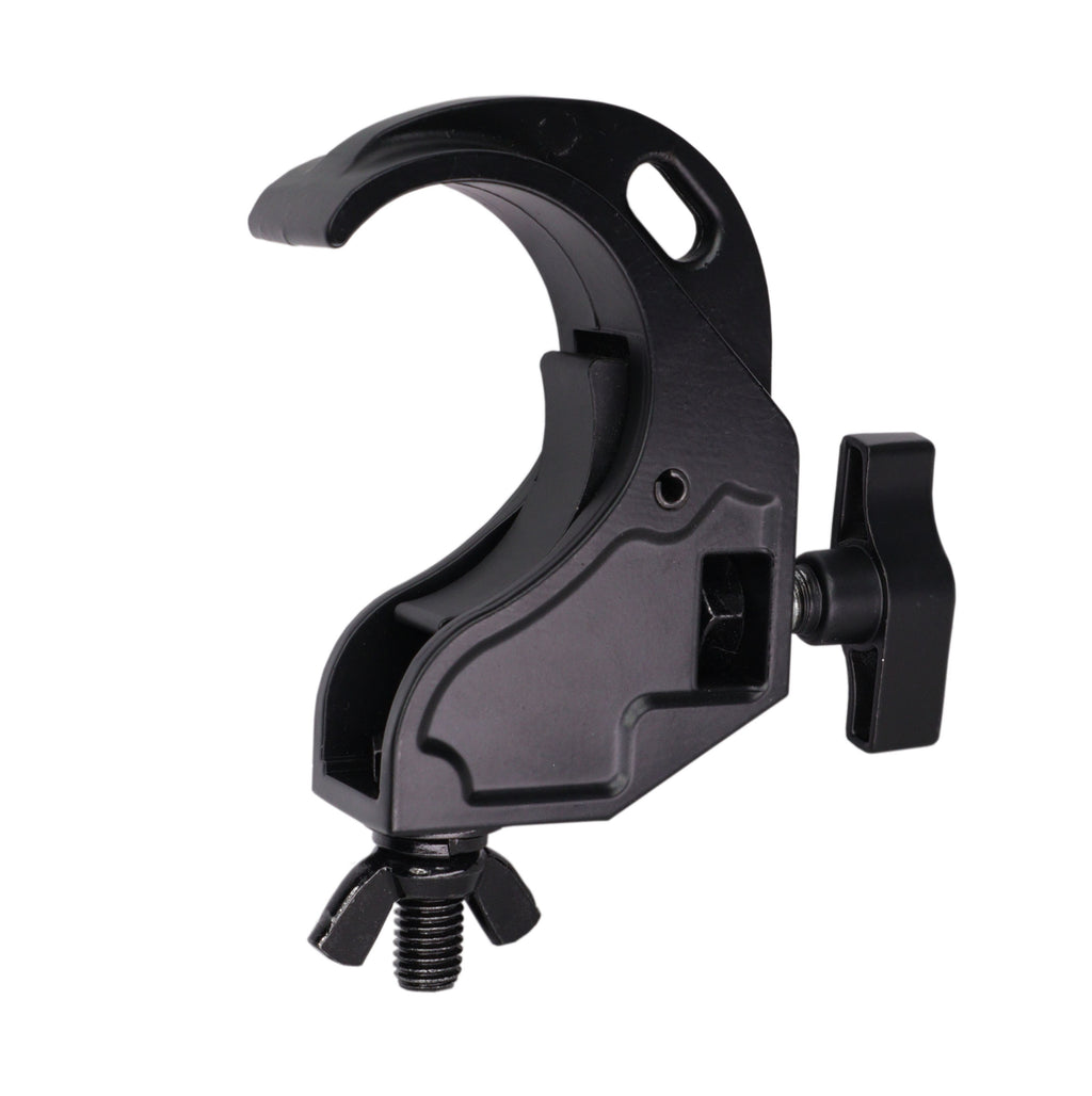 Aluminum Hook Style M10 Clamp with Big Wing Knob for 2" Truss Tube Capacity 45 Lbs. Black Finish