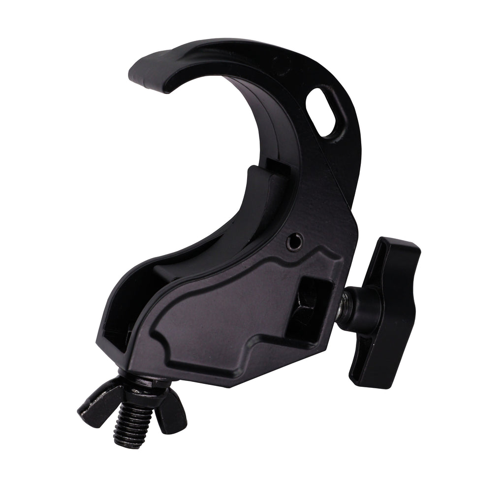 Aluminum Hook Style M10 Clamp with Big Wing Knob for 2" Truss Tube Capacity 45 Lbs. Black Finish