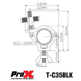 Aluminum Black Mini Clamp Stage Truss Lighting Stand Big Knob fits 1-3/8" to 1-1/2" 35-40mm Tube SWL 165LBS M8 Bolt