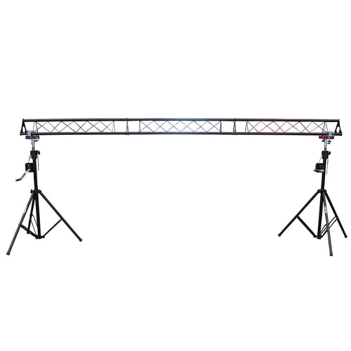 10-Feet Height Adjustable Portable Crank Lighting Stand System with included 2x T-Bars Triangle Truss for 5ft 10ft 15ft Width