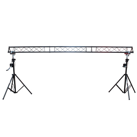 10-Feet Height Adjustable Portable Crank Lighting Stand System with included 2x T-Bars Triangle Truss for 5ft 10ft 15ft Width