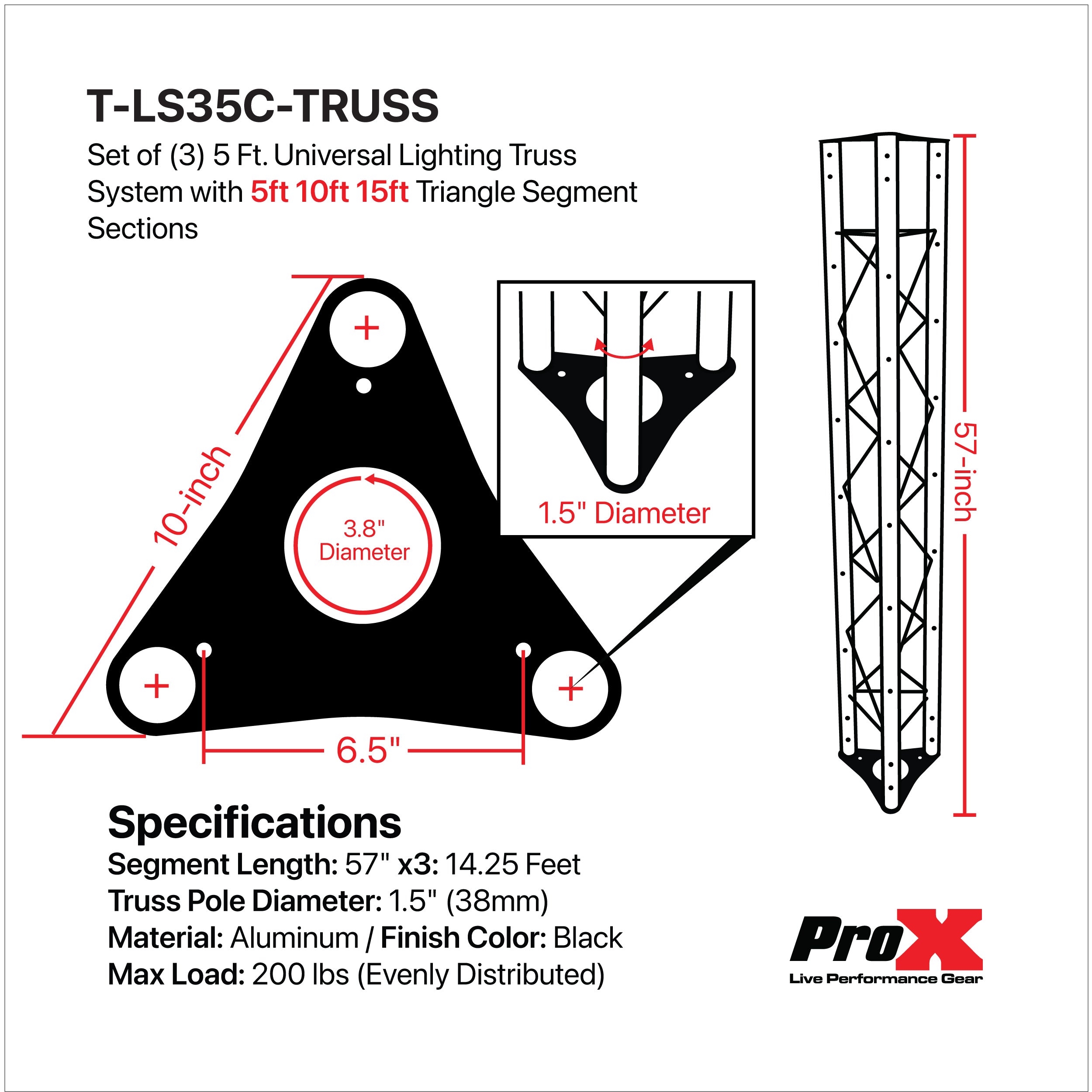 ProX Set of (3) Universal Lighting Truss System with 5Ft 10Ft 15Ft Triangle Segment Sections