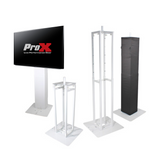 Flex Totem TV - 3ft to 6ft Height Adjustable Totem Stand Incl. TV Mount, Foldable Base Plate and Speaker Stud