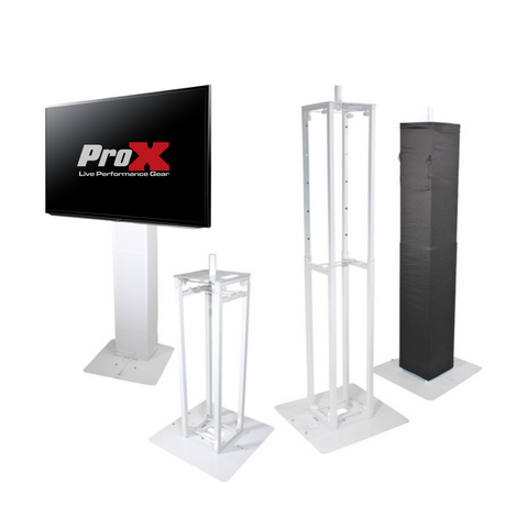 Flex Totem TV - 3ft to 6ft Height Adjustable Totem Stand Incl. TV Mount, Foldable Base Plate and Speaker Stud