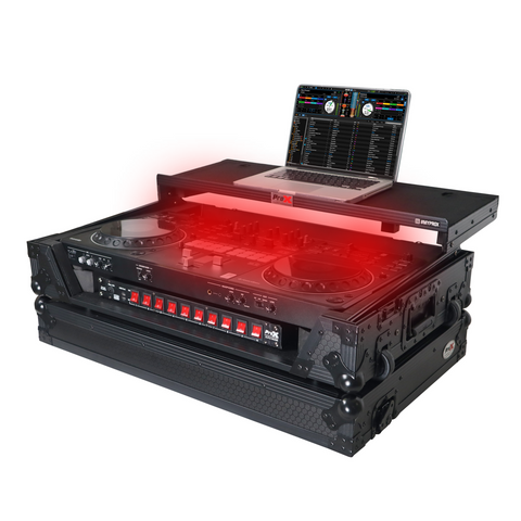 ATA Flight Style Road Case For Pioneer DDJ-REV5 DJ Controller with Laptop Shelf 1U Rack Space Wheels and LED Black Finish