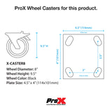Single 8-inch Industrial Grade Caster Wheel for ProX ATA Flight Utility Console Speaker Cases - Plate 4.5 x 4 in.