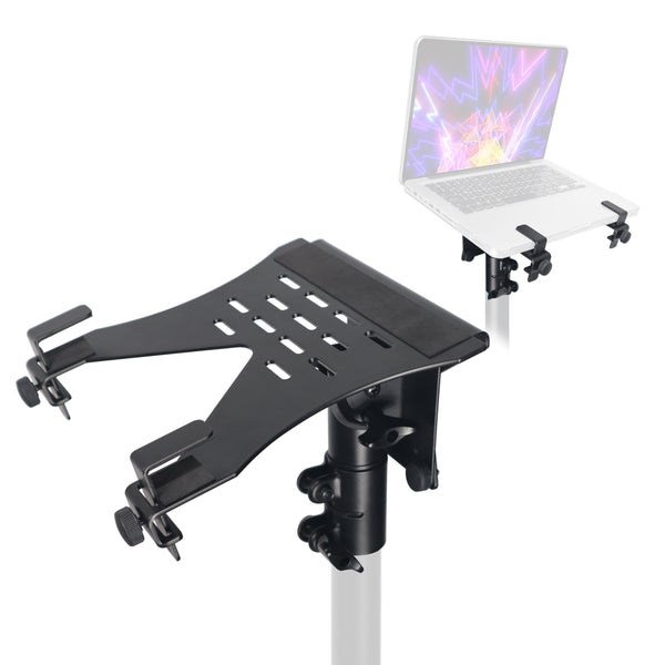 Universal Laptop Tray + VESA Monitor Mounting Bracket fits on Speaker Stand 1-3/8" Pole Black