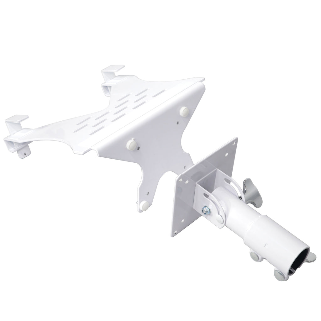 Universal Laptop Tray + VESA Monitor Mounting Bracket fits on Speaker Stand 1-3/8" Pole White