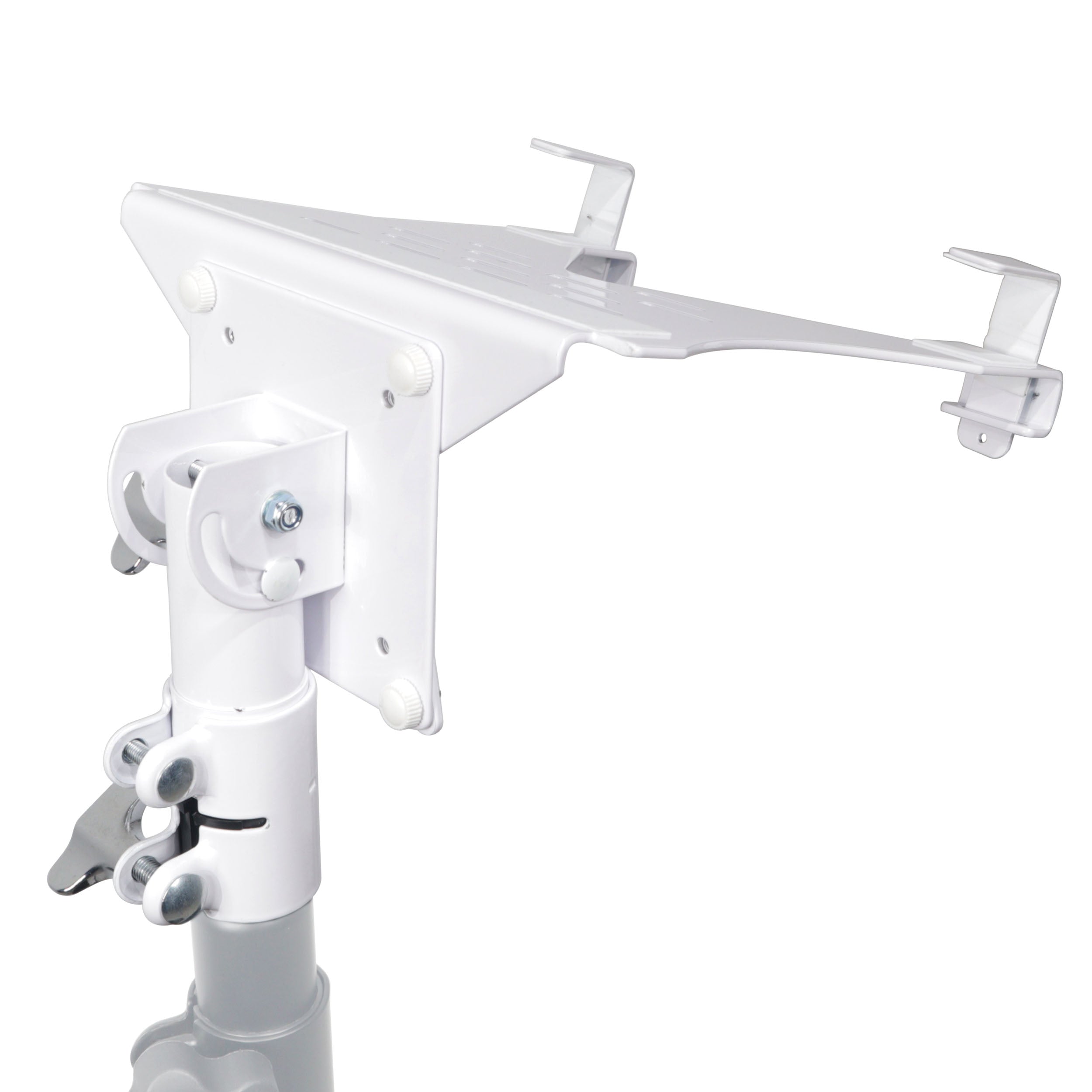 Universal Laptop Tray + VESA Monitor Mounting Bracket fits on Speaker Stand 1-3/8" Pole White