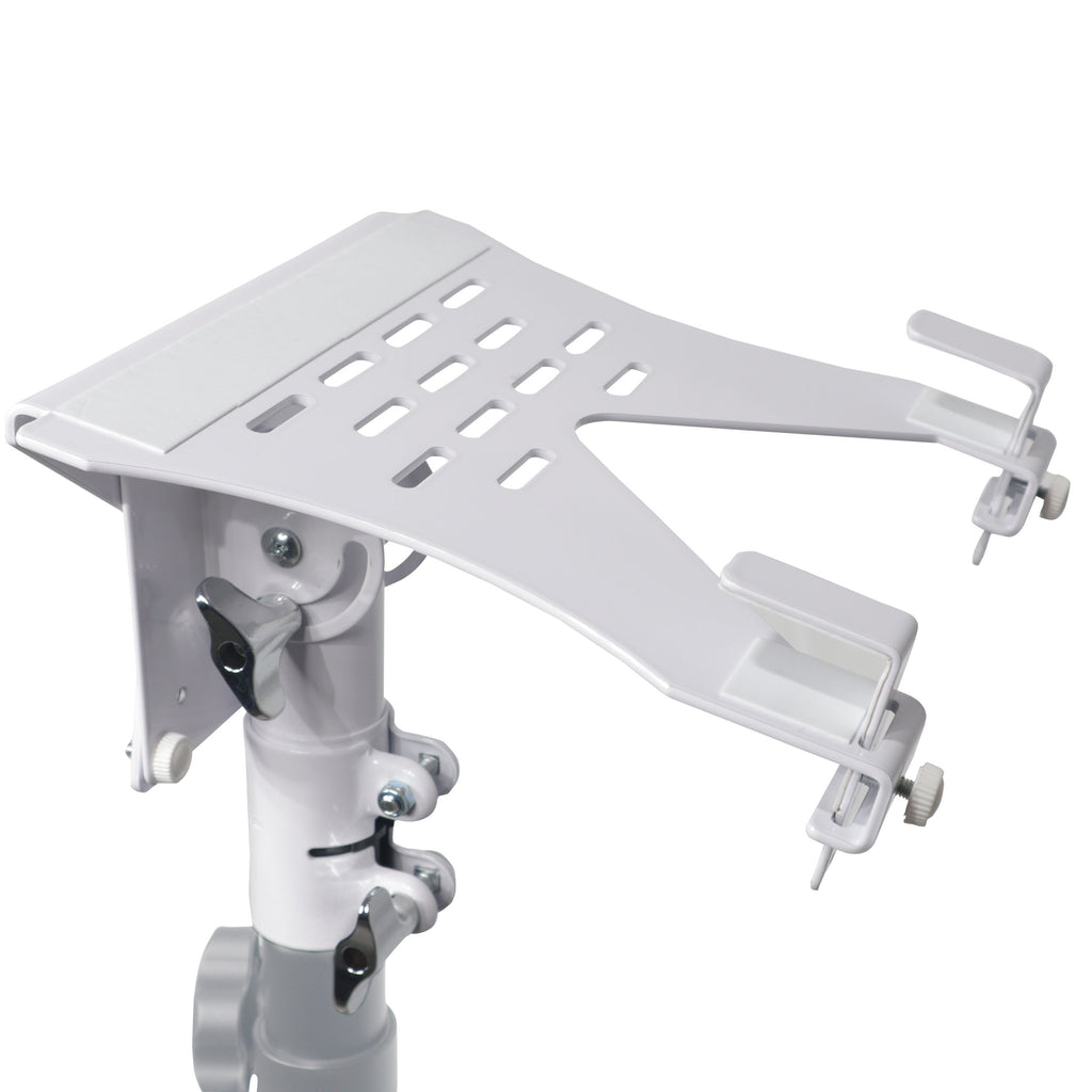 Universal Laptop Tray + VESA Monitor Mounting Bracket fits on Speaker Stand 1-3/8" Pole White